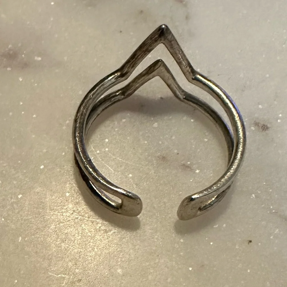 Sterling Silver Double Chevron Geometric Ring Size 7.5 Adjustable